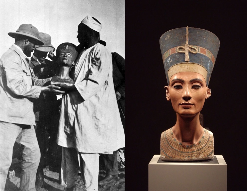 ritrovamento del busto di Nefertiti nel 1912 nel laboratorio di Thutmose
